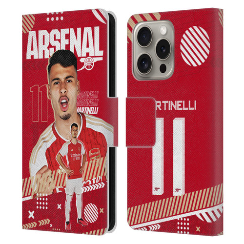 Arsenal FC 2023/24 First Team Gabriel Leather Book Wallet Case Cover For Apple iPhone 16 Pro