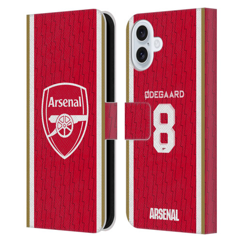 Arsenal FC 2023/24 Players Home Kit Martin Ødegaard Leather Book Wallet Case Cover For Apple iPhone 16 Plus