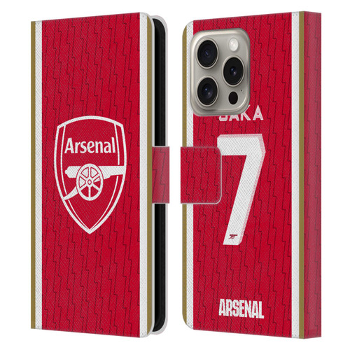 Arsenal FC 2023/24 Players Home Kit Bukayo Saka Leather Book Wallet Case Cover For Apple iPhone 16 Pro