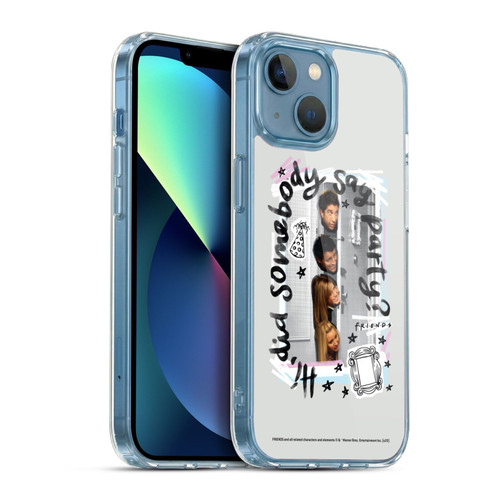 Friends TV Show Doodle Art Somebody Say Party Soft Gel Case for Apple iPhone 13 Mini & MagSafe