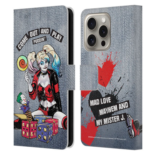 Batman DC Comics Harley Quinn Graphics Toys Leather Book Wallet Case Cover For Apple iPhone 16 Pro