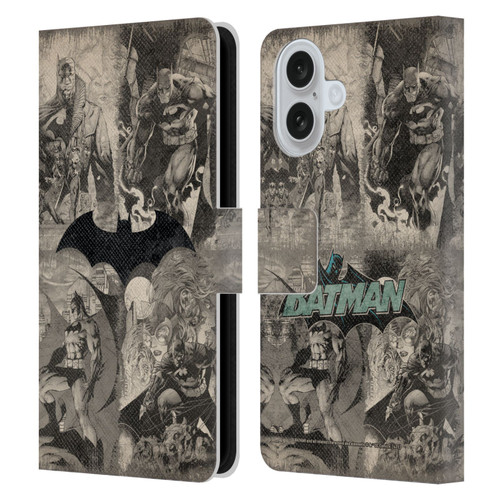 Batman DC Comics Hush Logo Collage Distressed Leather Book Wallet Case Cover For Apple iPhone 16