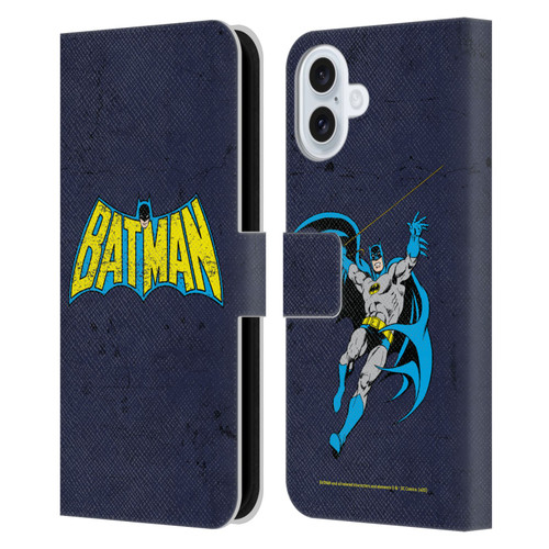 Batman DC Comics Logos Classic Distressed Leather Book Wallet Case Cover For Apple iPhone 16 Plus