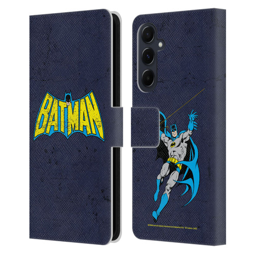 Batman DC Comics Logos Classic Distressed Leather Book Wallet Case Cover For Samsung Galaxy A55 5G