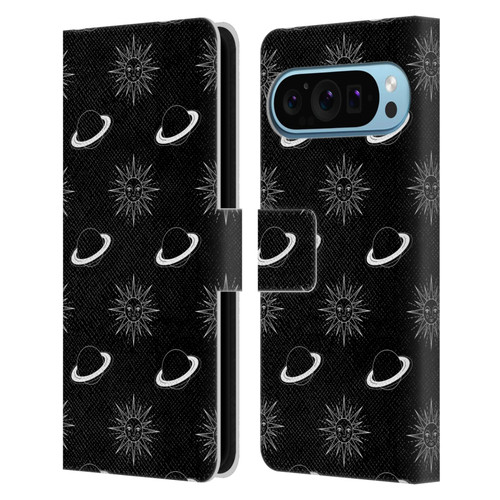 Haroulita Celestial Black And White Planet And Sun Leather Book Wallet Case Cover For Google Pixel 9 / Pixel 9 Pro