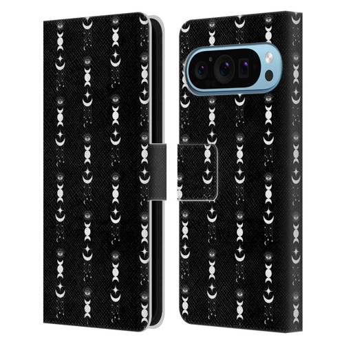 Haroulita Celestial Black And White Moon Leather Book Wallet Case Cover For Google Pixel 9 / Pixel 9 Pro