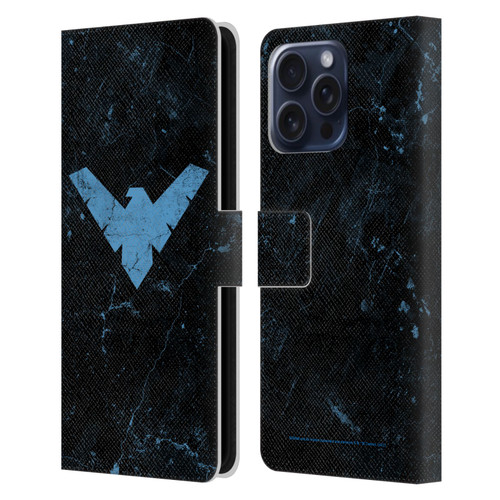 Batman DC Comics Nightwing Logo Grunge Leather Book Wallet Case Cover For Apple iPhone 16 Pro Max