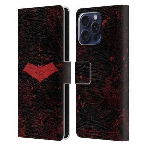 Batman DC Comics Red Hood Logo Grunge Leather Book Wallet Case Cover For Apple iPhone 16 Pro Max