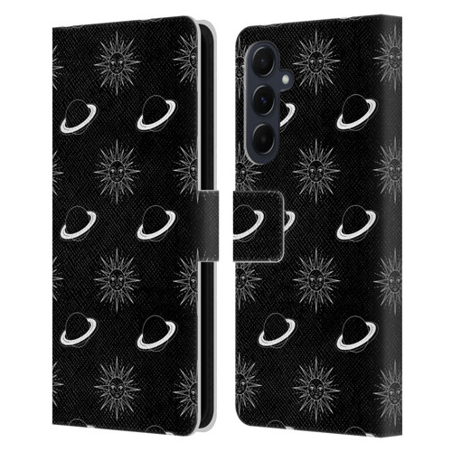 Haroulita Celestial Black And White Planet And Sun Leather Book Wallet Case Cover For Samsung Galaxy A55 5G
