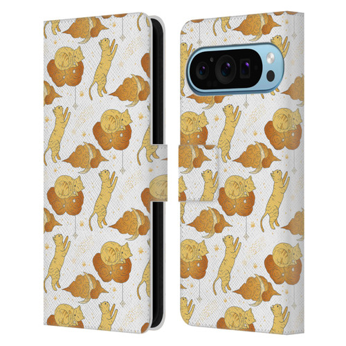 Haroulita Celestial Gold Cat And Cloud Leather Book Wallet Case Cover For Google Pixel 9 / Pixel 9 Pro