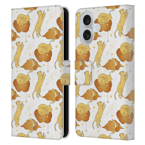 Haroulita Celestial Gold Cat And Cloud Leather Book Wallet Case Cover For Apple iPhone 16