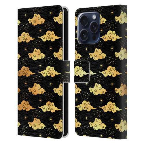 Haroulita Celestial Gold Cloud And Star Leather Book Wallet Case Cover For Apple iPhone 16 Pro Max
