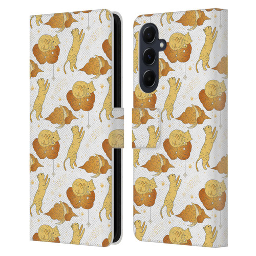 Haroulita Celestial Gold Cat And Cloud Leather Book Wallet Case Cover For Samsung Galaxy A55 5G