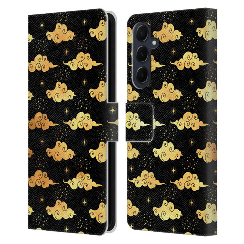 Haroulita Celestial Gold Cloud And Star Leather Book Wallet Case Cover For Samsung Galaxy A55 5G
