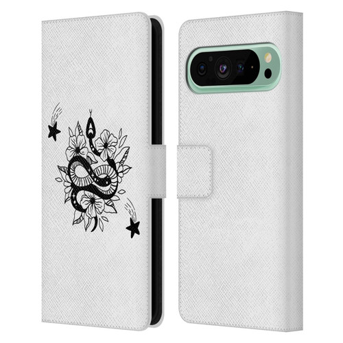 Haroulita Celestial Tattoo Snake And Flower Leather Book Wallet Case Cover For Google Pixel 9 Pro XL