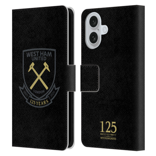 West Ham United FC 125 Year Anniversary Black Claret Crest Leather Book Wallet Case Cover For Apple iPhone 16