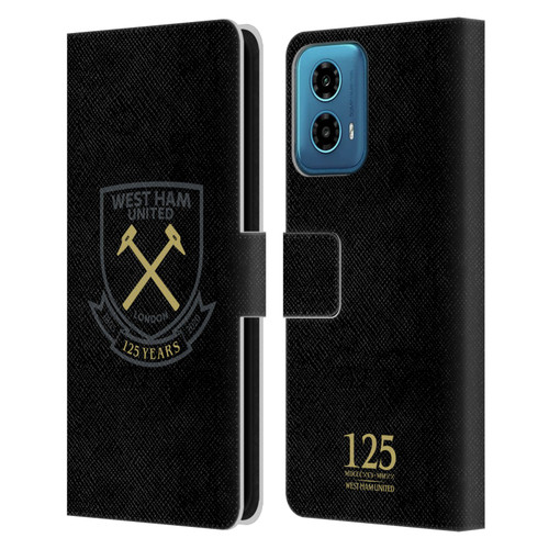 West Ham United FC 125 Year Anniversary Black Claret Crest Leather Book Wallet Case Cover For Motorola Moto G34 5G