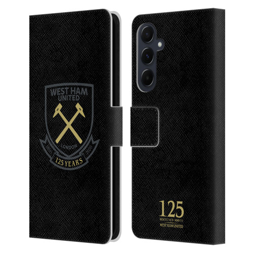 West Ham United FC 125 Year Anniversary Black Claret Crest Leather Book Wallet Case Cover For Samsung Galaxy A55 5G