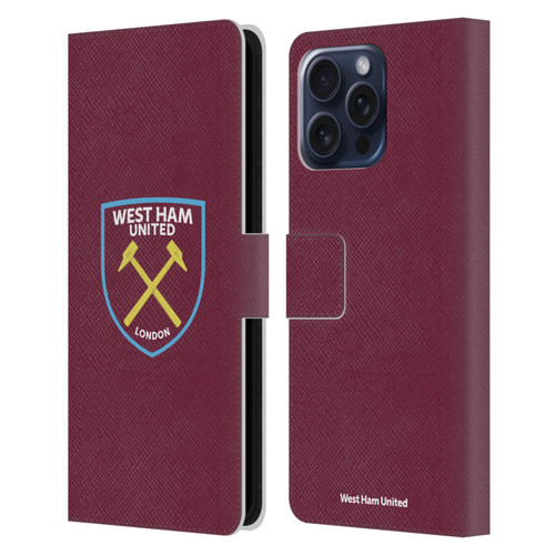 West Ham United FC Crest Full Colour Leather Book Wallet Case Cover For Apple iPhone 16 Pro Max