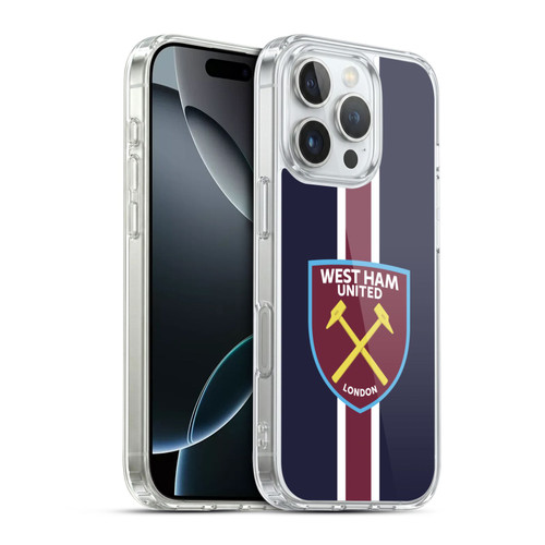 West Ham United FC Crest Stripes Soft Gel Case for Apple iPhone 16 Pro