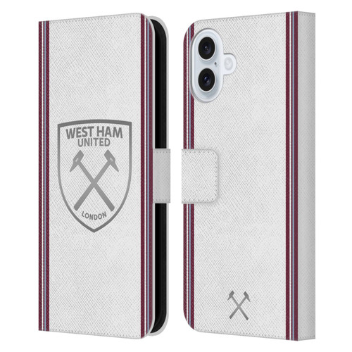 West Ham United FC 2023/24 Crest Kit Away Leather Book Wallet Case Cover For Apple iPhone 16 Plus
