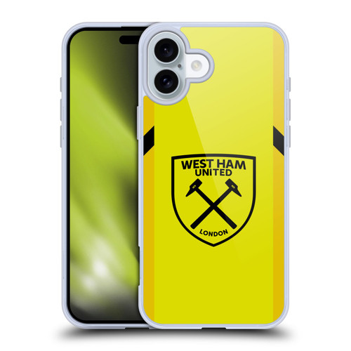 West Ham United FC 2023/24 Crest Kit Away Goalkeeper Soft Gel Case for Apple iPhone 16 Plus