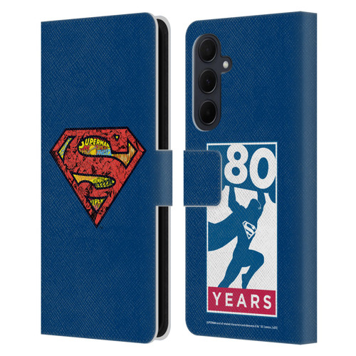 Superman DC Comics 80th Anniversary Logo Leather Book Wallet Case Cover For Samsung Galaxy A35 5G