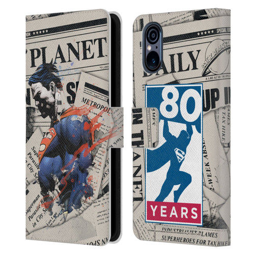 Superman DC Comics 80th Anniversary Newspaper Leather Book Wallet Case Cover For Sony Xperia 5 V 5G