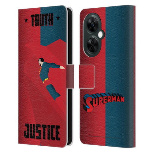 Superman DC Comics Character Art Truth And Justice 2 Leather Book Wallet Case Cover For OnePlus Nord CE 3 Lite 5G