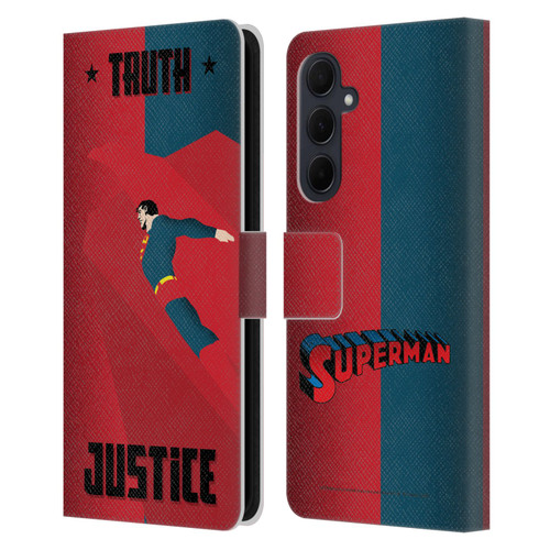 Superman DC Comics Character Art Truth And Justice 2 Leather Book Wallet Case Cover For Samsung Galaxy A35 5G