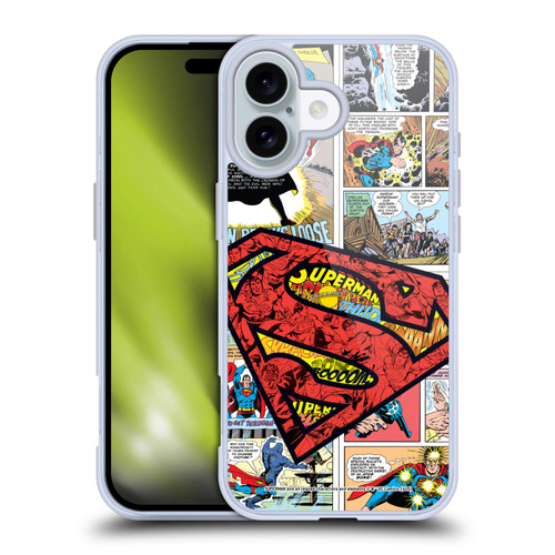 Superman DC Comics Comicbook Art Oversized Logo Soft Gel Case for Apple iPhone 16 & MagSafe