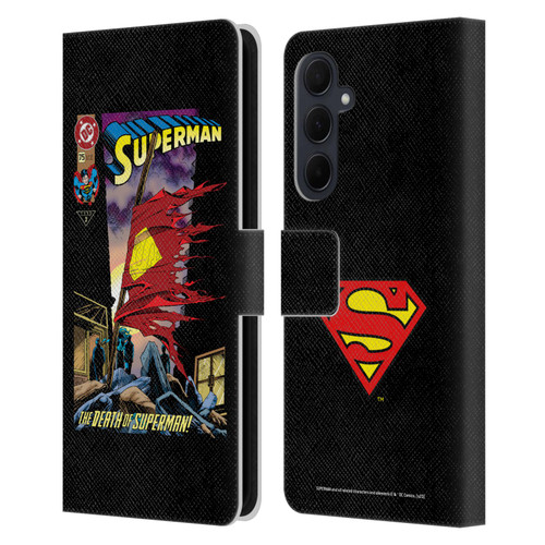 Superman DC Comics Famous Comic Book Covers Death Leather Book Wallet Case Cover For Samsung Galaxy A35 5G