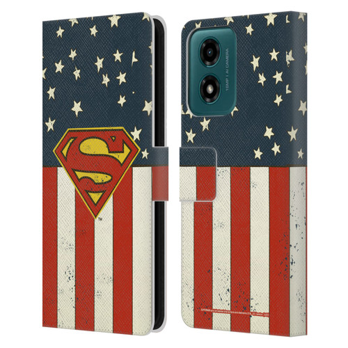 Superman DC Comics Logos U.S. Flag Leather Book Wallet Case Cover For Motorola Moto G04/G04s/G24 4G