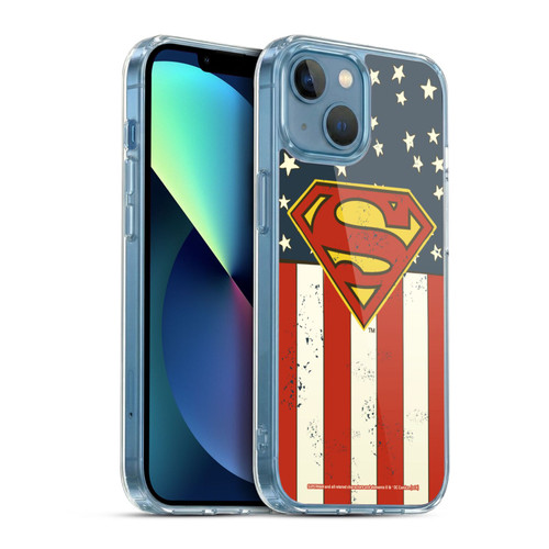 Superman DC Comics Logos U.S. Flag Soft Gel Case for Apple iPhone 13 Mini & MagSafe