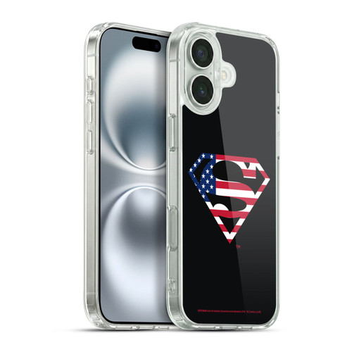 Superman DC Comics Logos U.S. Flag 2 Soft Gel Case for Apple iPhone 16 Plus & MagSafe