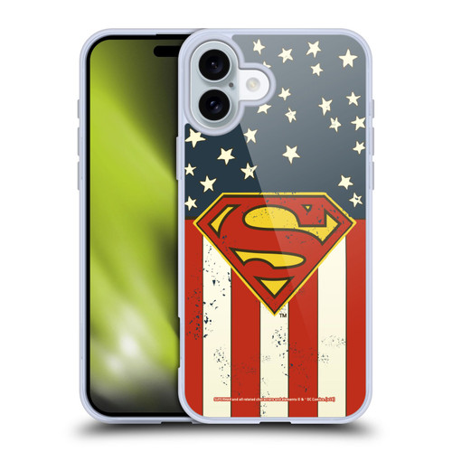 Superman DC Comics Logos U.S. Flag Soft Gel Case for Apple iPhone 16 Plus