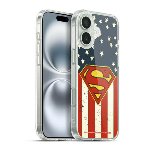 Superman DC Comics Logos U.S. Flag Soft Gel Case for Apple iPhone 16 Plus & MagSafe
