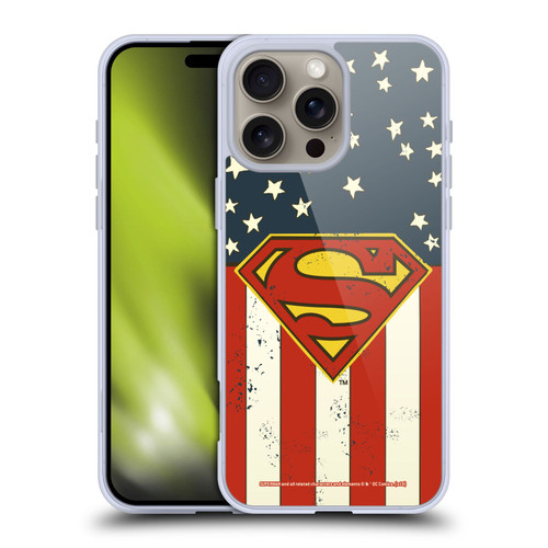 Superman DC Comics Logos U.S. Flag Soft Gel Case for Apple iPhone 16 Pro Max & MagSafe