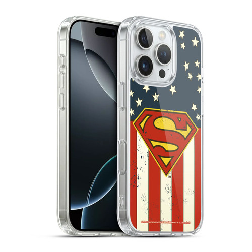 Superman DC Comics Logos U.S. Flag Soft Gel Case for Apple iPhone 16 Pro & MagSafe