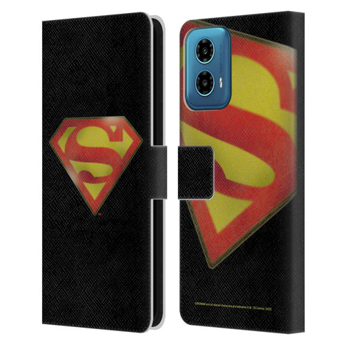 Superman DC Comics Vintage Fashion Logo Leather Book Wallet Case Cover For Motorola Moto G34 5G