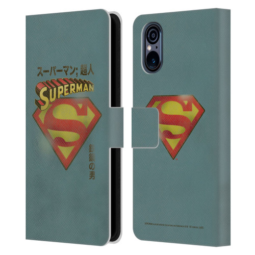 Superman DC Comics Vintage Fashion Japanese Logo Leather Book Wallet Case Cover For Sony Xperia 5 V 5G