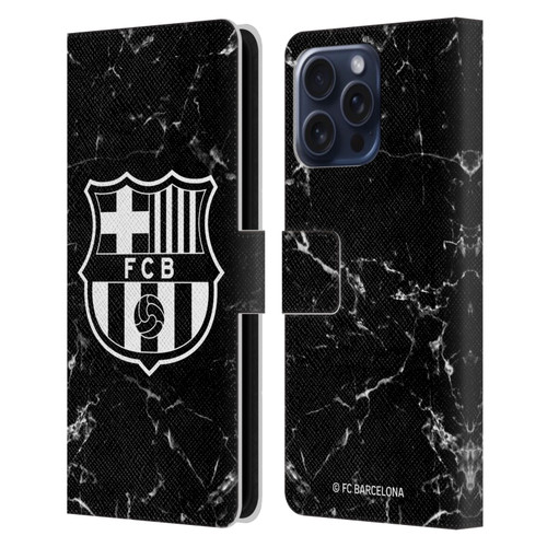 FC Barcelona Crest Patterns Black Marble Leather Book Wallet Case Cover For Apple iPhone 16 Pro Max