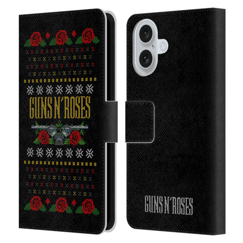 Guns N' Roses Christmas Text Logo Pistol Leather Book Wallet Case Cover For Apple iPhone 16