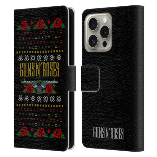 Guns N' Roses Christmas Text Logo Pistol Leather Book Wallet Case Cover For Apple iPhone 16 Pro