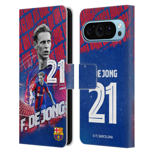 FC Barcelona 2023/24 First Team Frenkie de Jong Leather Book Wallet Case Cover For Google Pixel 9 / Pixel 9 Pro