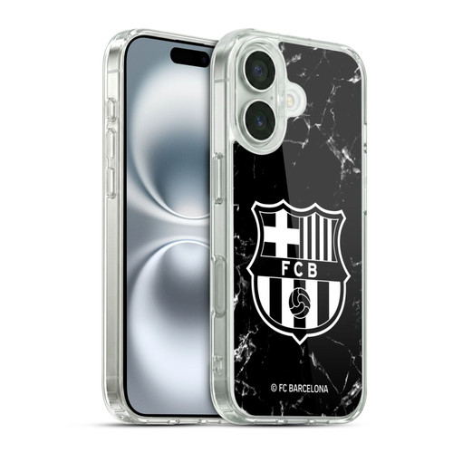 FC Barcelona Crest Patterns Black Marble Soft Gel Case for Apple iPhone 16 & MagSafe