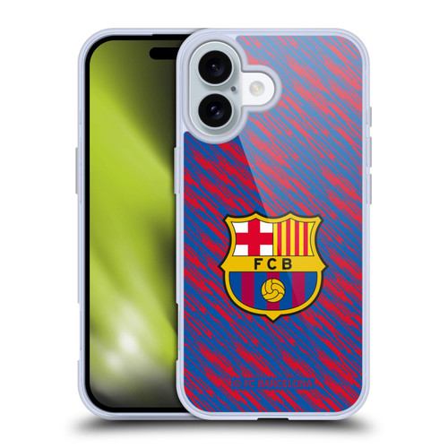 FC Barcelona Crest Patterns Glitch Soft Gel Case for Apple iPhone 16 & MagSafe