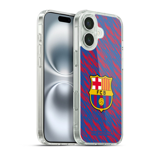 FC Barcelona Crest Patterns Glitch Soft Gel Case for Apple iPhone 16 Plus & MagSafe