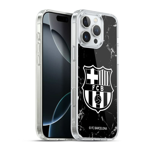 FC Barcelona Crest Patterns Black Marble Soft Gel Case for Apple iPhone 16 Pro Max & MagSafe