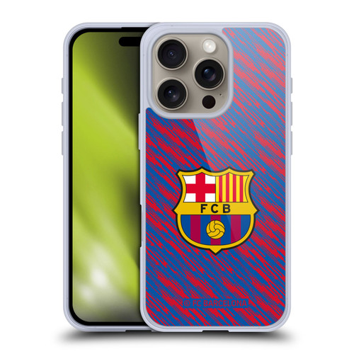 FC Barcelona Crest Patterns Glitch Soft Gel Case for Apple iPhone 16 Pro